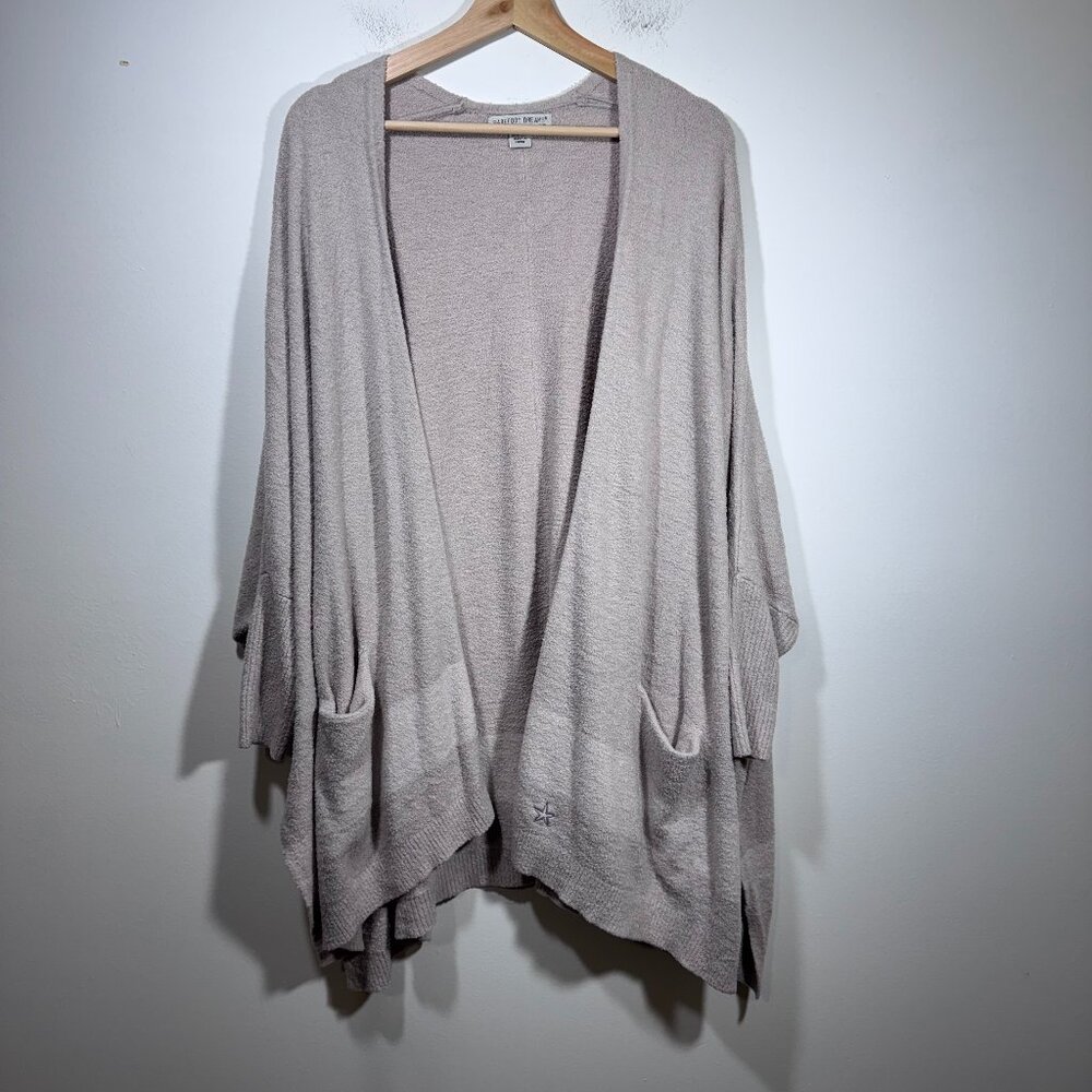 Barefoot Dreams CozyChic Lite Gray Pink Cardigan Sweater One Size Comfy